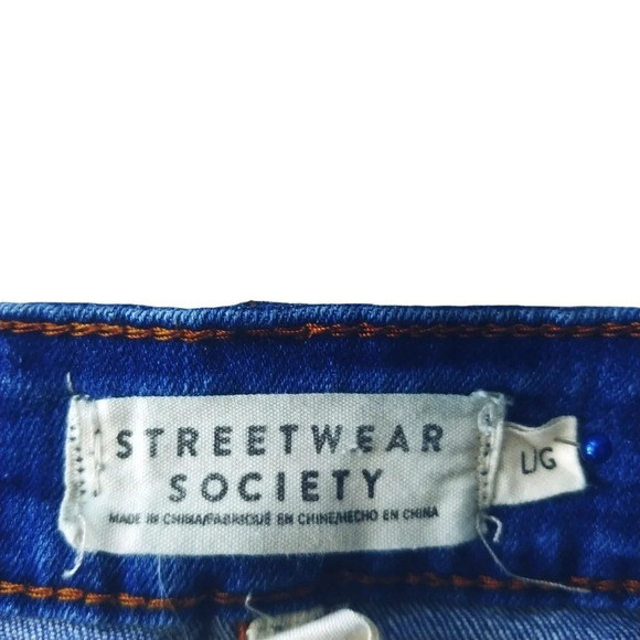 Streetwear Society Denim Jean Cutoff Skirt Embroidered Stretch L - Picture 6 of 7